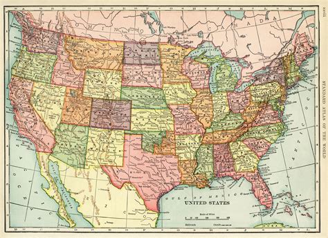 Vintage Usa Map United States Map Antique Map