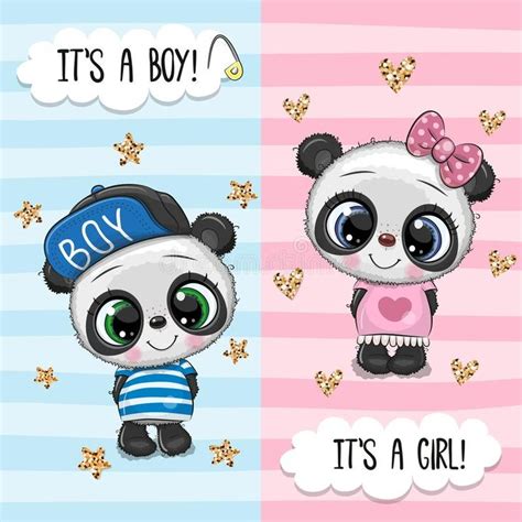 Greeting Card With Cute Pandas Boy And Girl Baby Shower Greeting Card