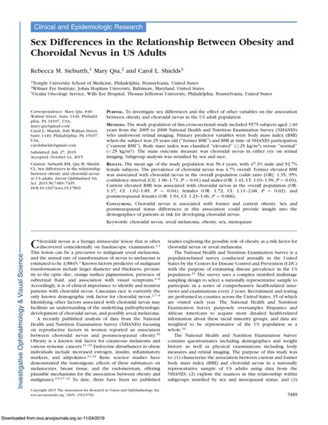 Pdf Sex Differences In The Relationship Between Obesity And Choroidal