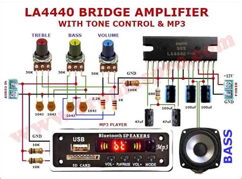 LA4440 Bridge Amplifier with Tone Control MP3 | Stereo amplifier