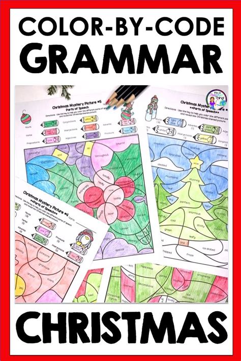 Christmas Coloring Pages Parts Of Speech Color By Number Worksheets