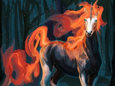 Fire Unicorn By Fleetingember Fantasy Creatures Art Unicorn Art