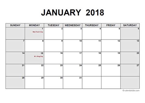 2018 Blank Monthly Calendar Free Printable Templates Images