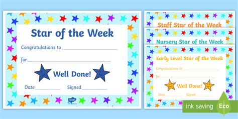Whole School Star Of The Week Certificates Teacher Made