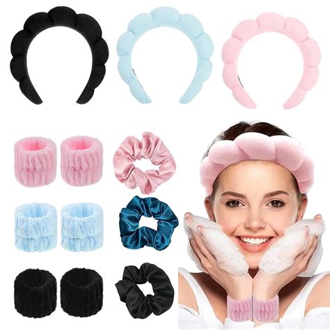 Pack Sponge Spa Headband For Washing Face Bubble Skincare Headbands With Wristbands Hair