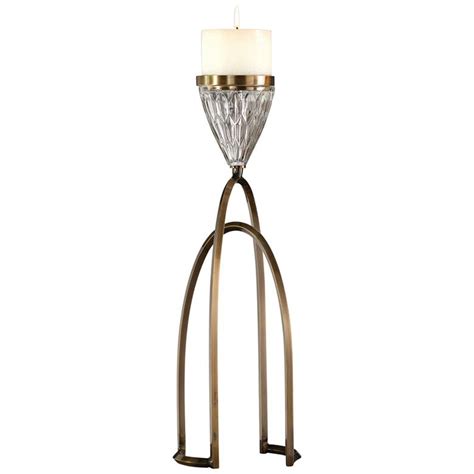 Carma Bronze And Clear Glass Pillar Candle Holder Set Of 2
