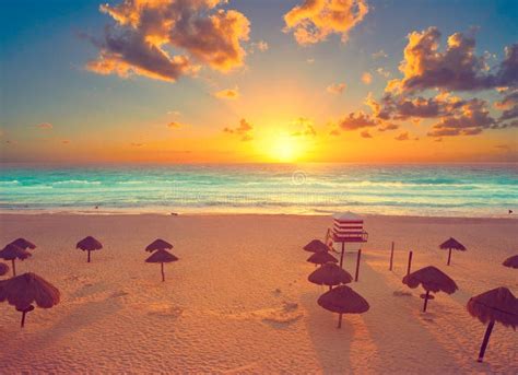 Cancun Sunrise At Delfines Beach Mexico Stock Photo Image Of Mexican