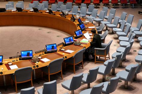 The Security Council Chamber During Preparation For Session It Is