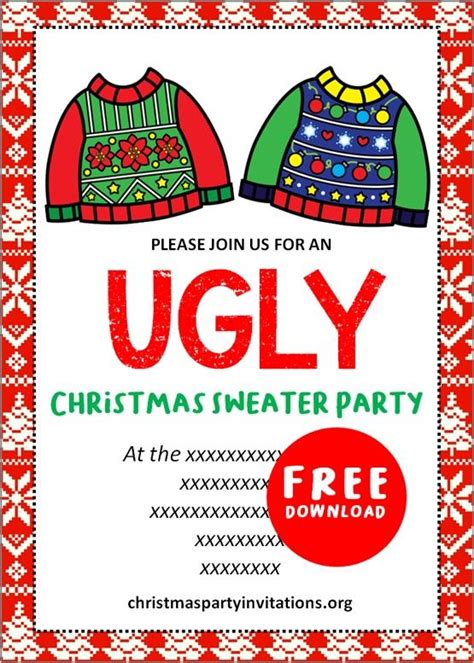Pin On Free Ugly Christmas Sweater Invitations Templates