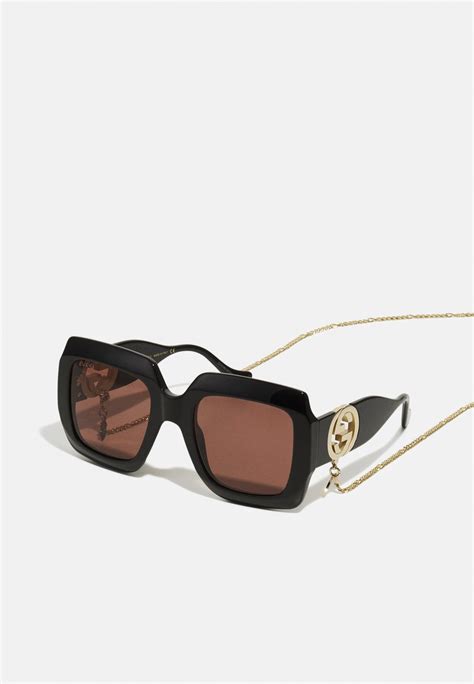 gucci gg oversized square acetate sunglasses zonnebril black brown zwart zalando nl