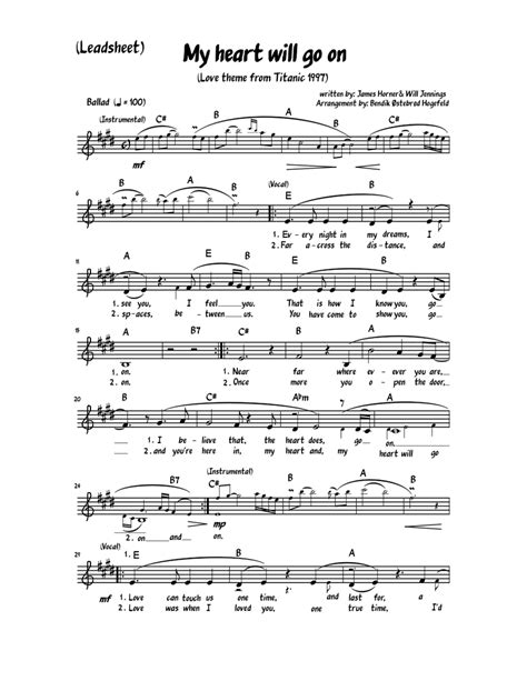 My Heart Will Go On Leadsheet Sheet Music For Piano Download Free