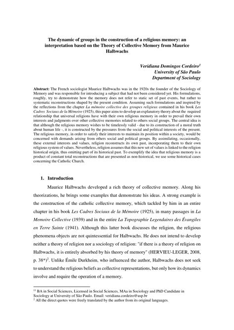 Pdf The Dynamic Of Groups In The Construction Of A Religious Memory