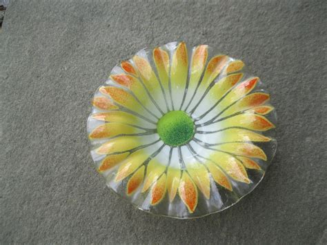 Sydenstricker Fused Art Glass Bowl Yellow Flower Design Mid