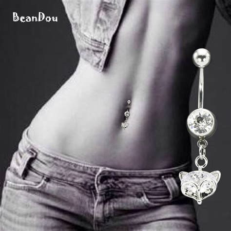 Fashion Sexy Fox Dangle Belly Button Rings Navel Piercing Ring Ombligo Surgical Steel Crystal