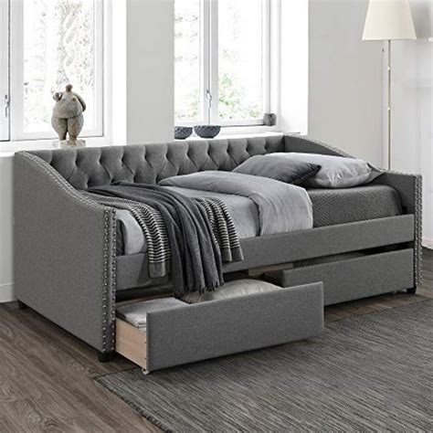 So measure your mattress carefully. Upholstered Daybed Frame with Storage Drawers- New Home Gift