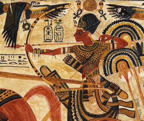 Tutankhamun Using A Bow And Arrow Whilst Riding In His Chariot With The