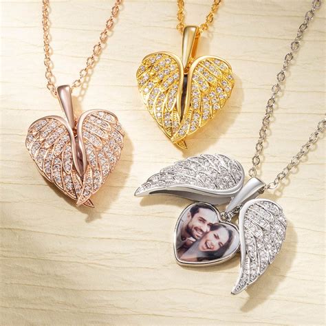 Angel Wing Necklace With Custom Photo Heart Picture Pendant Necklace