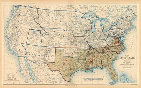 Civil War Atlas Plate Map Of The United States Of America Showing
