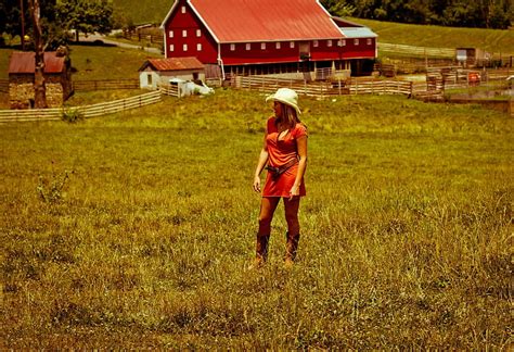 Cowgirl And Red Barn Field Hat Boots Outdoors Hd Wallpaper Peakpx