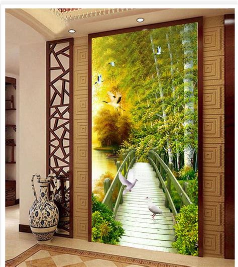 3d Customized Wallpaper Forest Road Small Bridge Entrance Backdrop Wall