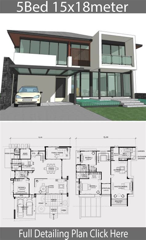 Home Design Plan 15x18m With 5 Bedrooms Home Ideas House Plans