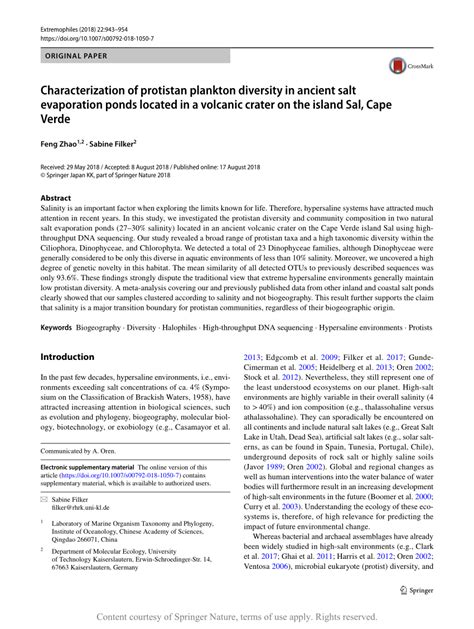 Characterization Of Protistan Plankton Diversity In Ancient Salt Evaporation Ponds Located In A