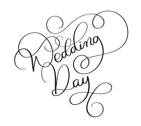 Wedding Day Text On White Background Hand Drawn Vintage Calligraphy