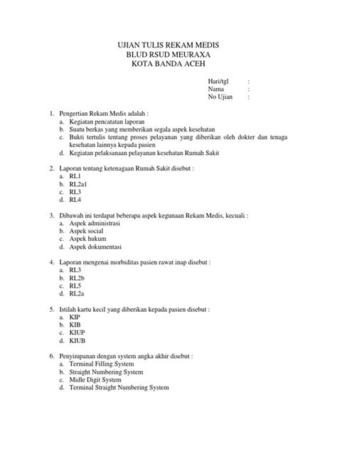 Mendaftarkan pasien ke spesialis penyakit dalam e. 26+ Contoh Soal Tkb Rekam Medis - Kumpulan Contoh Soal