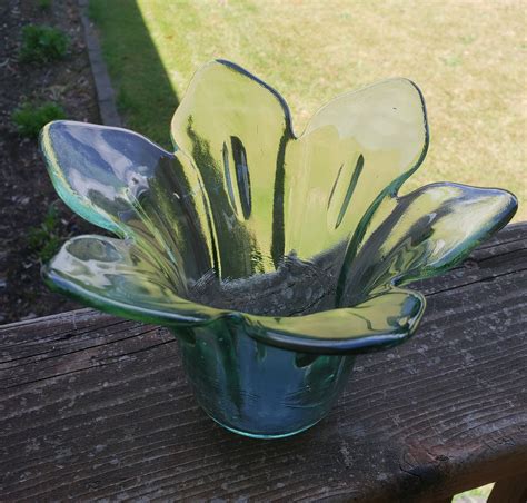 Flower Shaped Vase Original Green Recycled Glass Made In Etsy