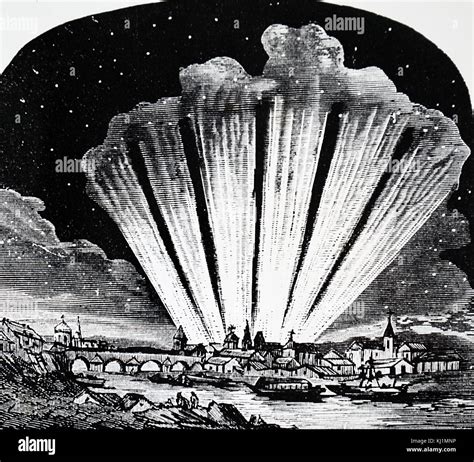 Engraving Depicting The Great Comet Of 1744 Dated 18th Century Stock