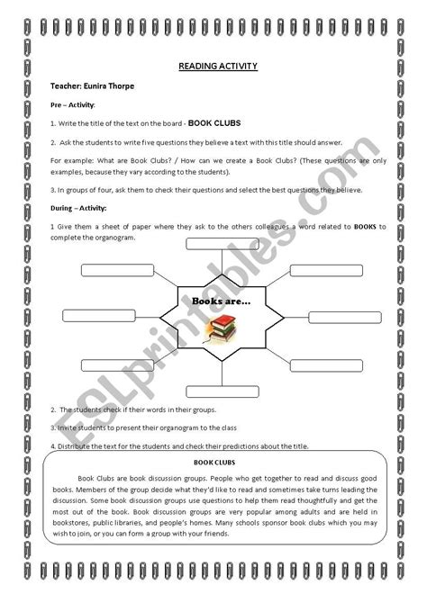 Reading Activity Book Clubs Esl Worksheet By Eunira