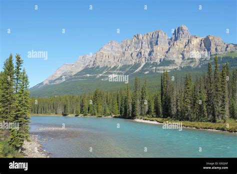 Bow River And Castle Mountain Banff National Park Rocky Mountains