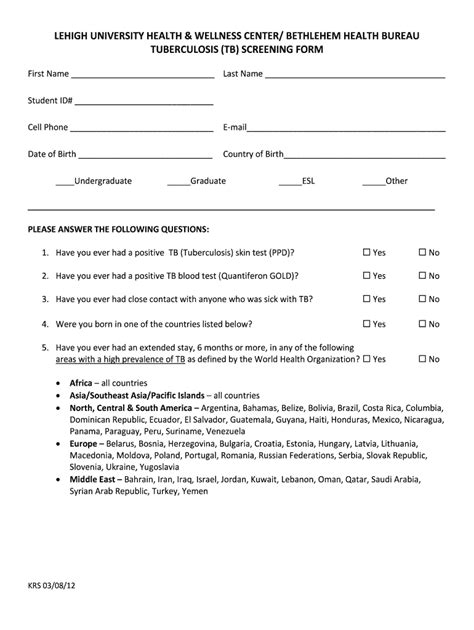 Tb Questionnaire Form Fill Online Printable Fillable Blank Pdffiller