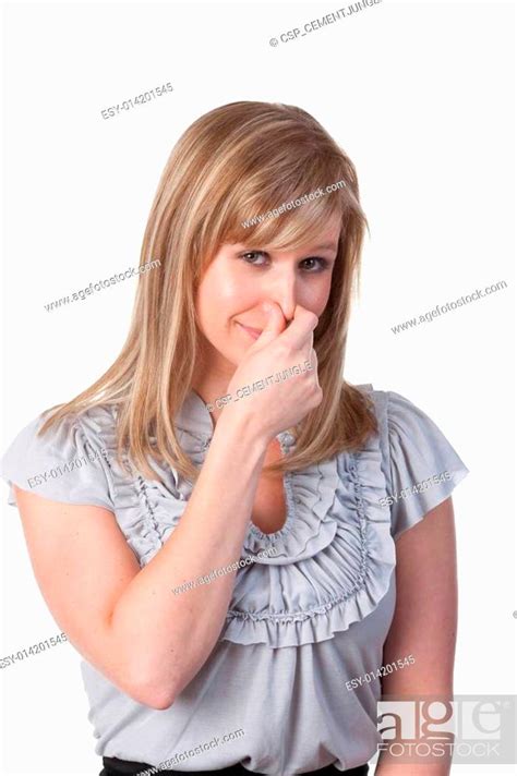 Woman Pinching Her Nose Stock Photo Picture And Low Budget Royalty