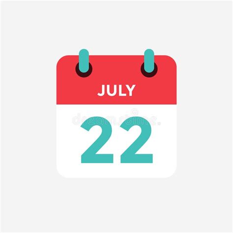 Flat Icon Calendar 22 Of July Date Day And Month Stock Vector