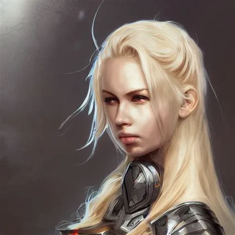A Heavily Armored Blonde Woman Aura Of Magic Around Stable Diffusion