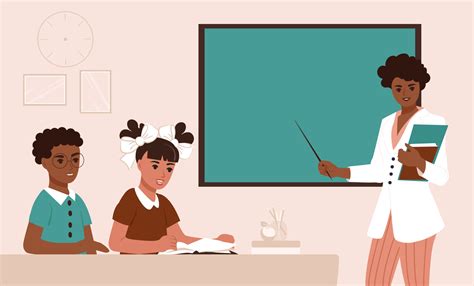 School Class With Young African American Woman Teacher 3084417 Vector