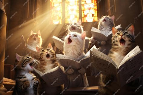 Premium Photo A Choir Of Cats Singing Gospel In A Cathedral