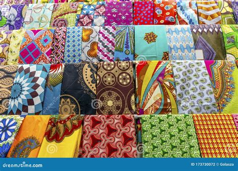 Plenty Of Colorful African Fabrics In A Rows Stock Photo Image Of