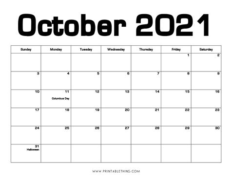 October 2021 Calendar Pdf October 2021 Calendar Image Free