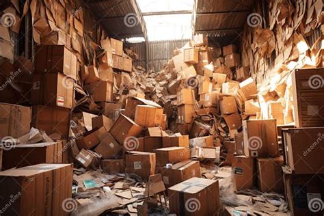 Broken Down Cardboard Boxes In A Recycling Facility Stock Illustration