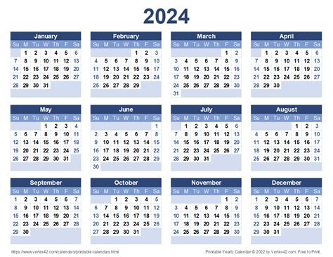 2024 Calendar Templates And Images 2024 Yearly Calendar In Excel Pdf