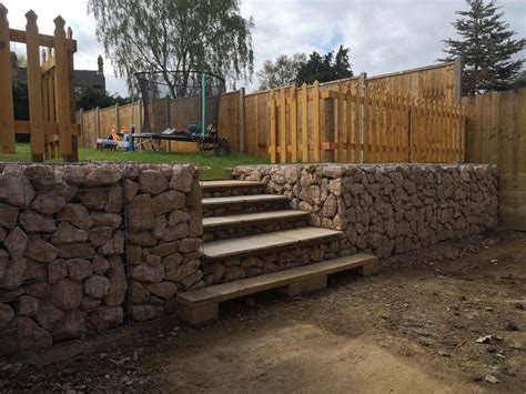 Welded mesh gabions are faster to erect and do not. Gabion basket retaining wall and steps. | Garden projects ...