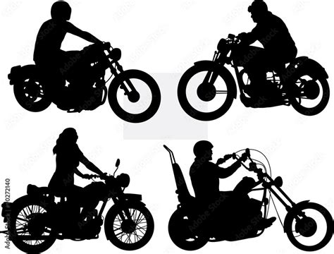 Male And Female Riding Vintage Motorcycle Silhouettes Stock Vector