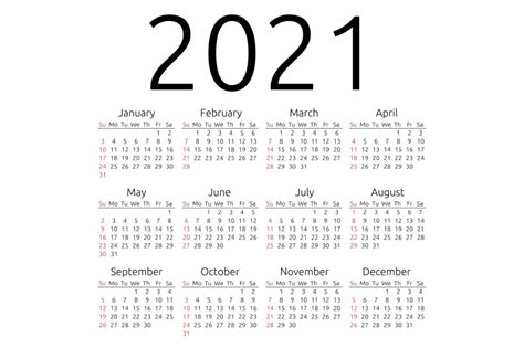 Vector Calendar 2021 Sunday Creative Stationery Templates Creative