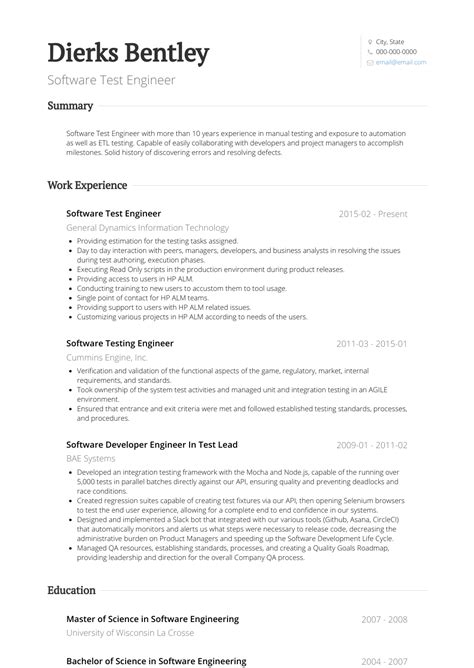 Filled with detailed examples for each section, tips for writing your own. Software Test Engineer - Resume Samples and Templates ...