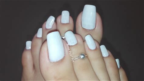 White Nail Polish On My Natural Long Toe Nails Pedicure Tutorial