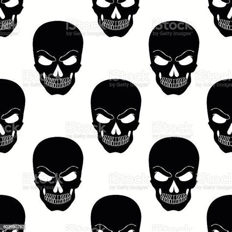 Skull Seamless Pattern Vector Black And White Drawing Stock