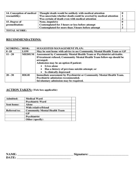 Suicide Risk Assessment Sample Form Free Download