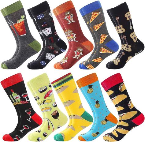 Bonangel Men S Fun Dress Socks Colorful Funny Novelty Crew Socks Pack Art Socks Amazon Ca
